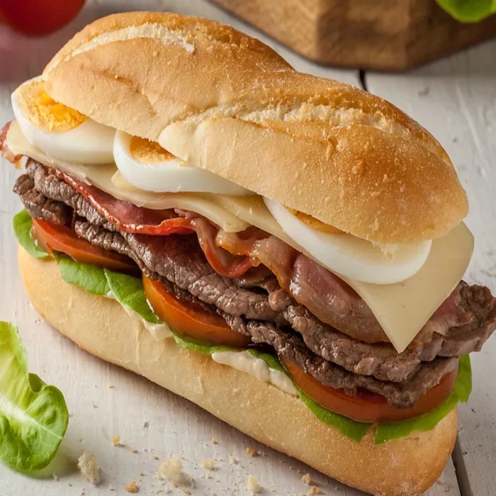 Uruguajský chivito sendvič