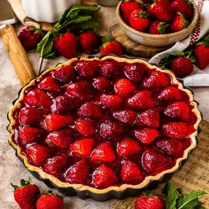 Jahodový tart s marcipánom